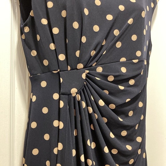 NWOT - Connected Apparel Navy & Cream Polka Dot Faux Wrap Dress - Size 12 - Picture 10 of 15